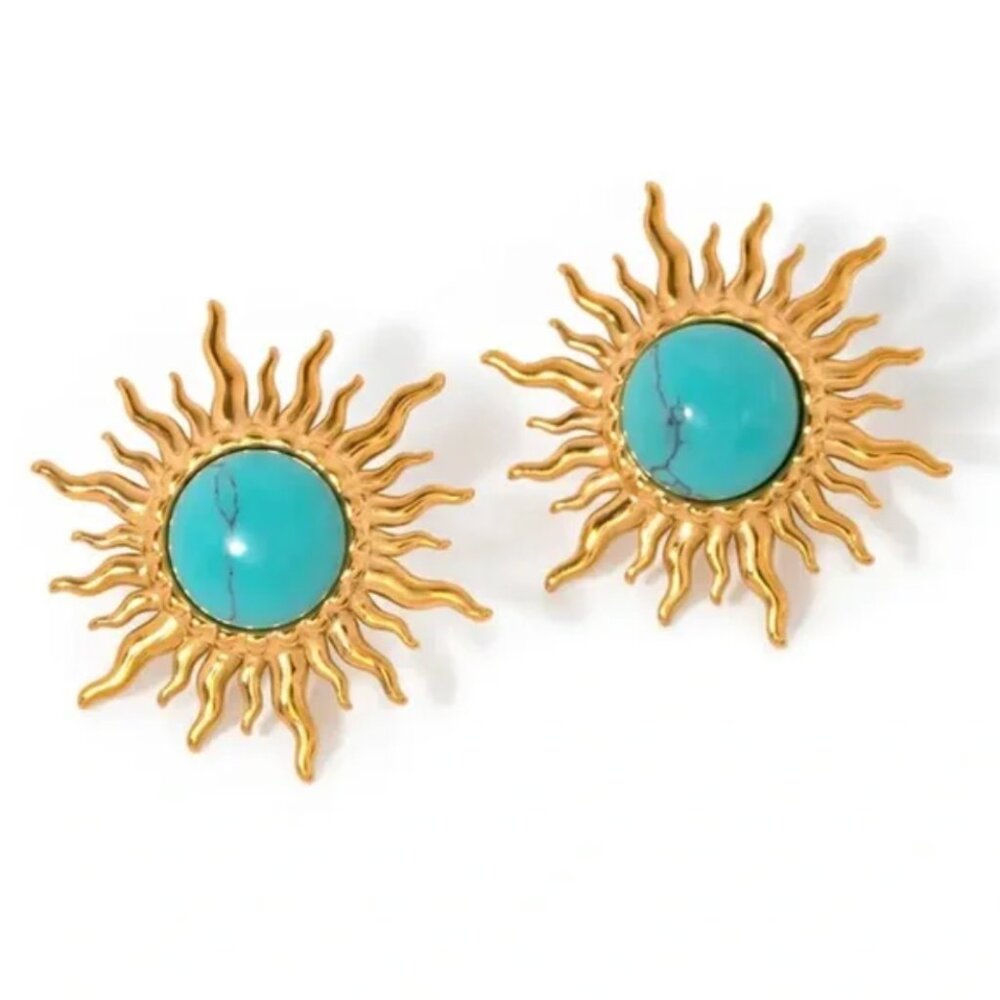 Sunbirth Turquoise Gold Stainless Steel Waterproof Sun Earrings